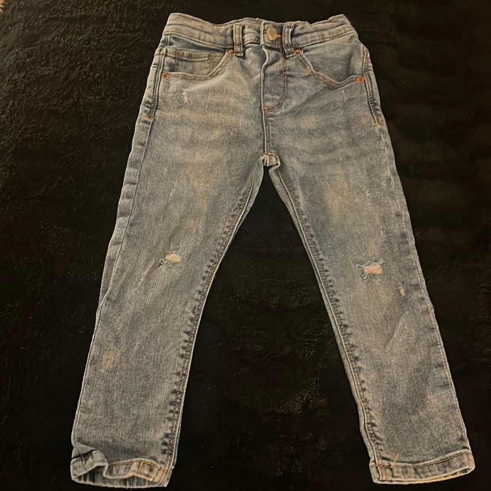 Zara Toddler Boys 2-3YR Blue Distressed Jeans 5 Pockets Snap Closure Adjustable